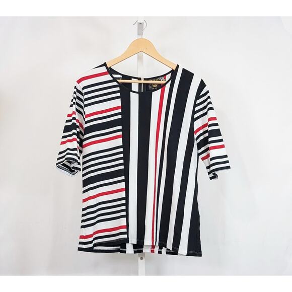 Vecceli Italy Tops - Vecceli Italy Top White Black Red Stripe Short Sleeve Misses Size L